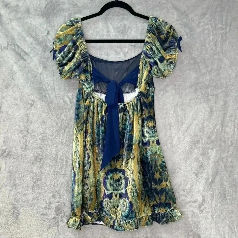 Urban Outfitters Claudette Velvet Babydoll Dress Ruffle Hem Sz XS Fairy Grunge - Picture 8 of 15